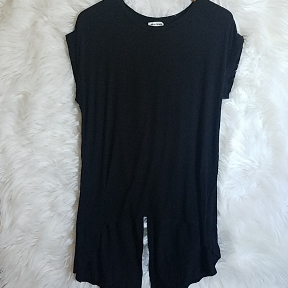 Black Hi-Lo Open Back Tunic Shortsleeve Top - Picture 4 of 7